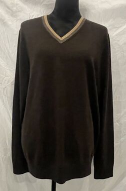Merona Italian Merino Wool Brown Pullover Long Sleeve Sweater Mens Size Large
